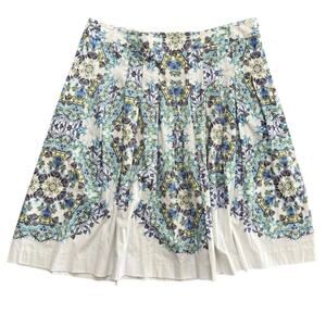 Talbots Woman's Purple Blue Floral Print Cotton Blend Pleated Midi Skirt Size 14